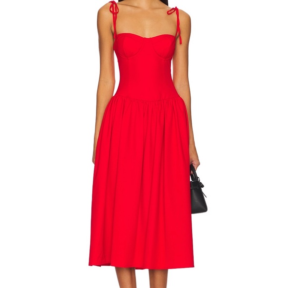 Theresa Midi Corset Dress in Red - Picture 3 of 4